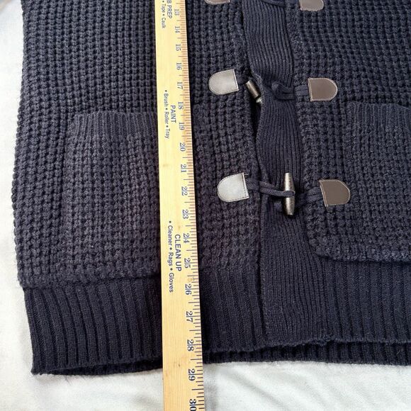 WEATHERPROOF VINTAGE Toggle Waffle Stitch Sweater Jacket Fur Lined Black - Picture 8 of 10